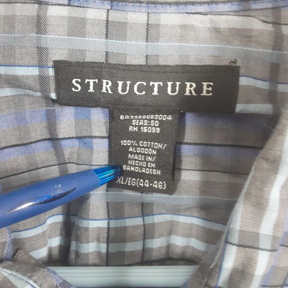 Structure Adult Mens XL Gray Blue Plaid Short Sleeve Button Up Shirt 100% Cotton - Picture 6 of 9